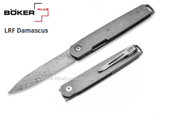 Boker Plus LRF Flipper Folding Knife, Damascus, Titanium, 01BO174DAM